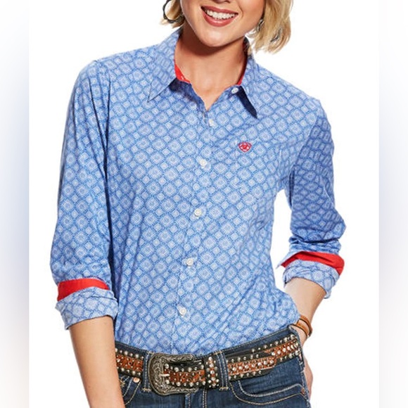 Ariat Women's R.E.A.L. Kirby Fitted Button Down Shirt Size M Blue/White Western - Picture 10 of 10